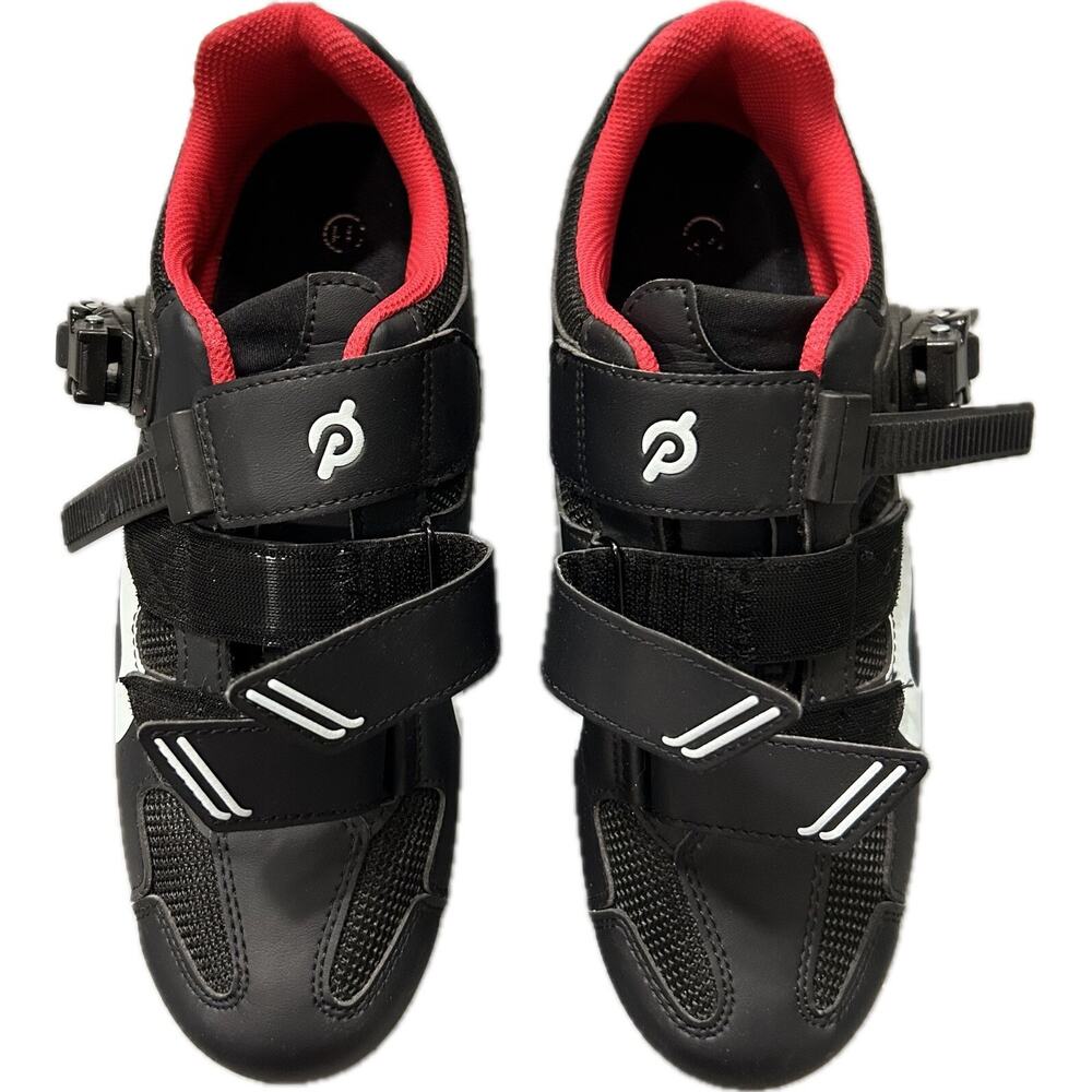 Pelaton Triple Strap Cycling Biking Shoes Size 10.5 EU 41 Black Red Color